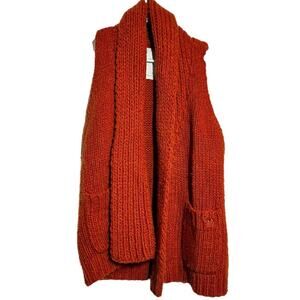 Abercrombie & Fitch Sweater Vest Cashmere Wool Cable Knit Open Front Longline M